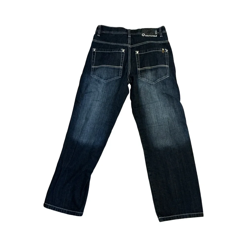 Southpole Mens Baggy Indigo Jeans White Contrast Stitch Y2K Streetwear 32x30